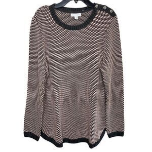 CHARTER CLUB Sweater Womens Large Gray Pink Pullover NEW Button Detail Metallic